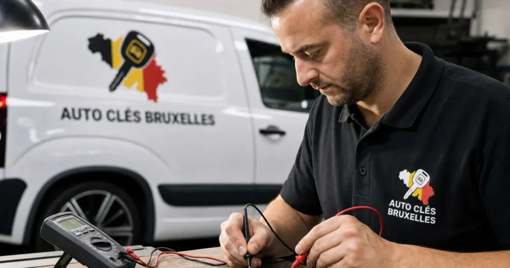 Carte Renault Clio sans signal devant une rue de Molenbeek-Saint-Jean