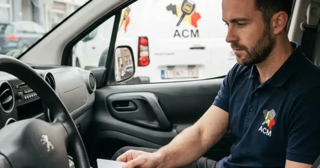vakman maakt autosleutel bij voor Peugeot 208 in Oostende