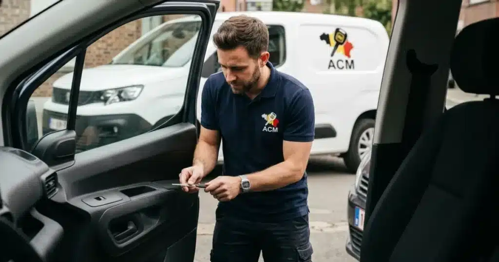 vakman programmeert autosleutel met transponder in Mechelen werkplaats